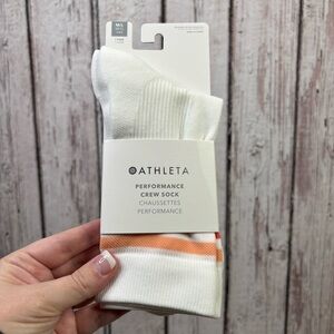 NWT Athleta‎ High Performance Crew Sock Socks Orange Haze/Bright White Med/Large